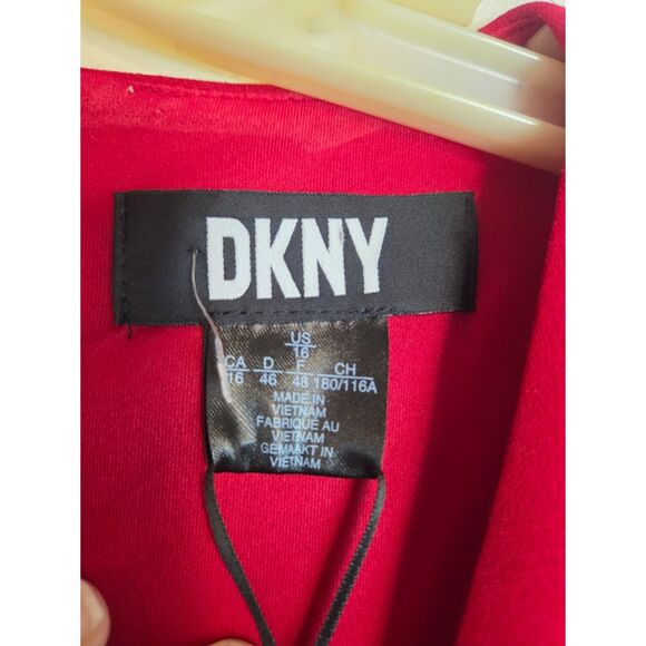 NWT DKNY Red V-Neck Faux Wrap Long Sleeve Semi Formal/Cocktail Dress size 16 - Picture 4 of 9